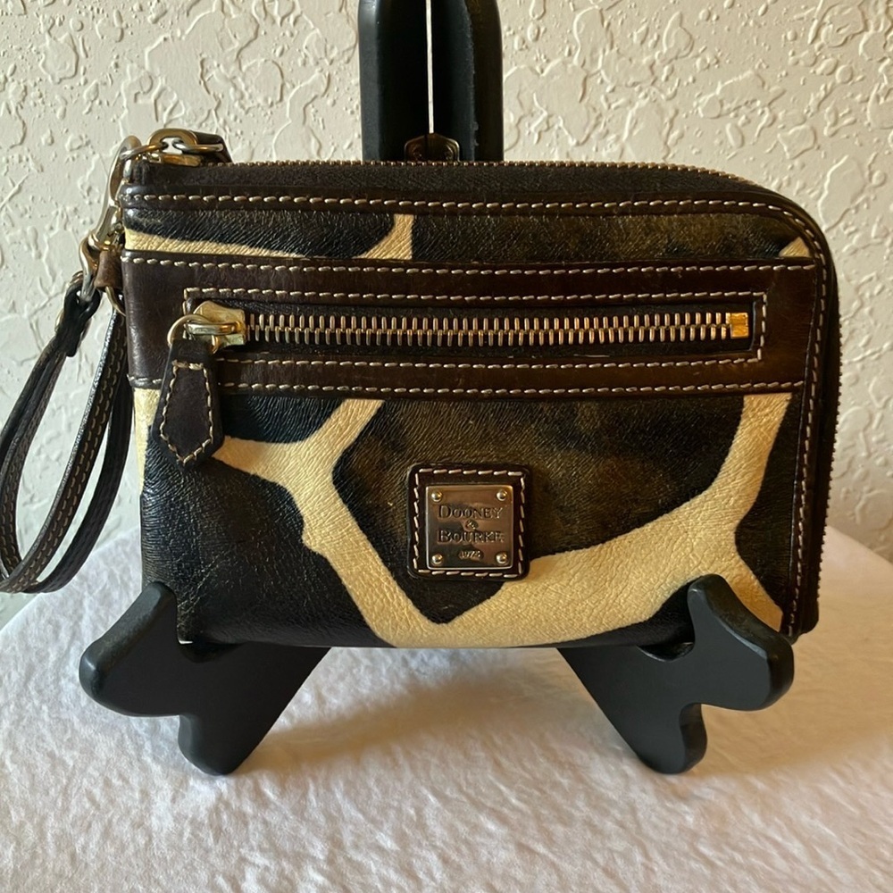 Dooney & Bourke: Vintage Animal Print Leather Wristlet- Gold Tone- flaws